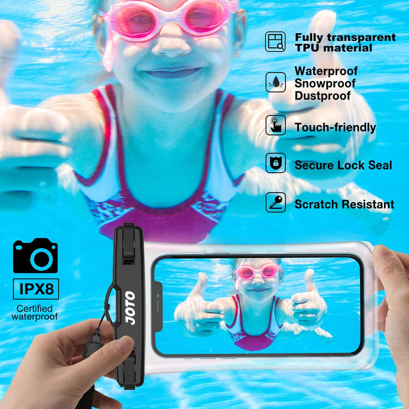 JOTO Waterproof Phone Pouchup to 7.0", Transparent Universal Cellphone Dry Bag Underwater Case for iPhone 13 Pro Max 12 11 XS XR 8 7 Plus, Galaxy S21 Ultra/A42/S10 Note10,Moto,Pixel -2 Pack, Black