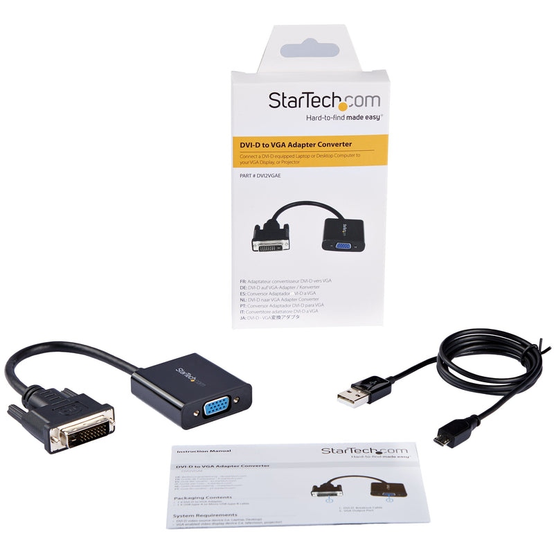 StarTech.com DVI-D to VGA Active Adapter Converter Cable - 1080p - DVI to VGA Converter Box (DVI2VGAE), Black
