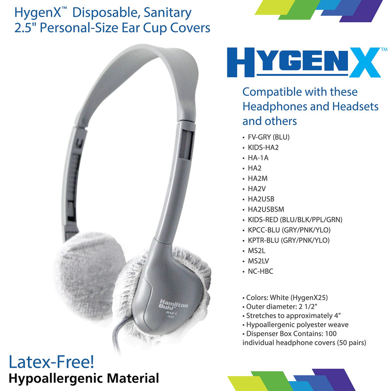 [AUSTRALIA] - HamiltonBuhl HygenX Sanitary Ear Cushion Covers (2.5"" White, 50 Pairs) - for On-Ear Headphones & Headsets (HygenX25) 