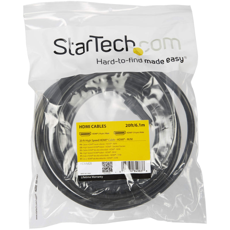 StarTech.com 20 ft HDMI Cable - Ultra HD 4K x 2K HDMI Cord - M / M - High Speed HDMI to HDMI Cable for a Laptop / Computer / TV (HDMM20) , Black 20 ft / 6m