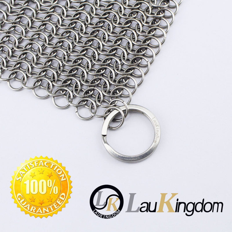 LauKingdom Cast Iron Cleaner, Stainless Steel Cast Iron Cleaner Chainmail Scrubber for Cast Iron Pan, Round (7 inch Round)