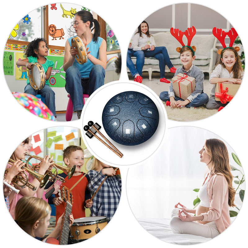 REGIS Steel Tongue Drum, 8-Note 6-Inch Drum Set, Percussion Instrument, with Travel Bag & Drumsticks, suitable for Children's Music Enlightenment/Yoga Meditation(Navy) 6 inch 8 tone Navy