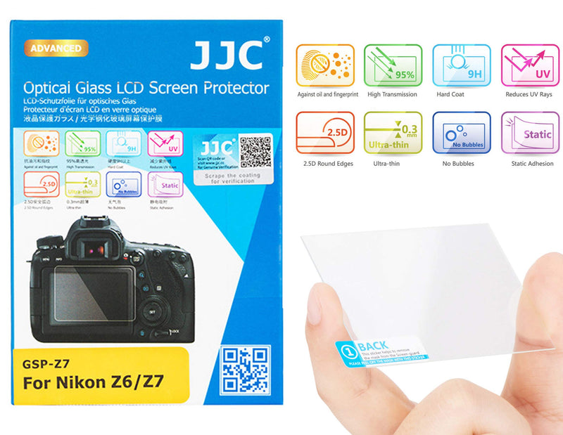 JJC GSP-Z7 0.01" Ultra-Thin Optical Glass LCD Screen Protector for Nikon Z5 Z50 Z6 Z7 Z6 II Z7 II, Nikon Z6II Z7II Screen Protector, 9H Water Oil & Fingerprint Resistant LCD Cover