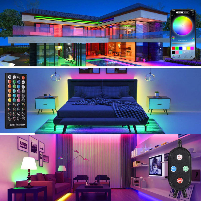 [AUSTRALIA] - 50Ft LED Strip Lights Music Sync Color Changing RGB LED Strip 44-Key Remote, Sensitive Built-in Mic, App Controlled 5050 RGB Rope Lights , Bluetooth Led Strip Lights for Bedroom 