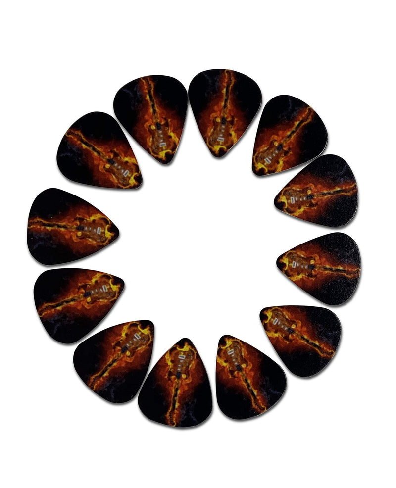 Premium Guitar Picks (12-Pack), Guitar Picks for Acoustic Guitars, Mandolin, Ukulele and Other Instruments (Guitar On Fire Cool) Guitar On Fire Cool