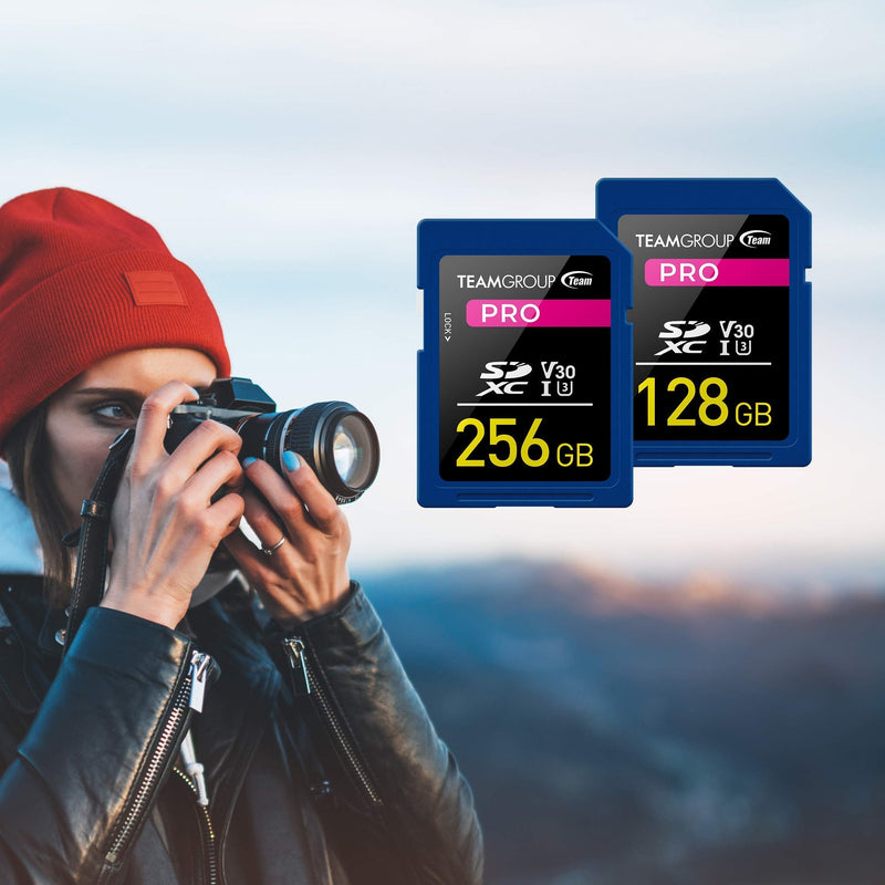 TEAMGROUP PRO 128GB UHS-I U3 V30 4K UHD Read/Write Speed up to 100/90MB/s SDXC Memory Card for Professional Vloggers, Filmmakers, Photographers & Content Curators TPSDXC128GIV30P01 PRO U3 V30
