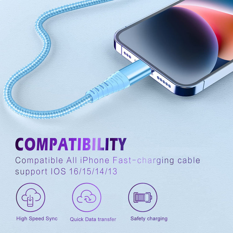 [Apple MFi Certified] iPhone Charger, 3 Pack 10FT USB Lightning Cable Fast Charging Nylon Braided iPhone Charger Cord Compatible with iPhone 14/13/12/11 Pro Max/XS MAX/XR/XS/X/8/7/Plus/6S/6/SE/iPad