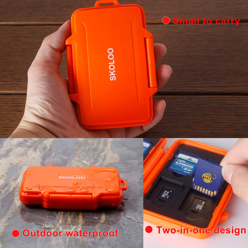 SKOLOO SD Card Case Waterproof Memory Card Holder Micro Storage & Wallet for Card, Orange