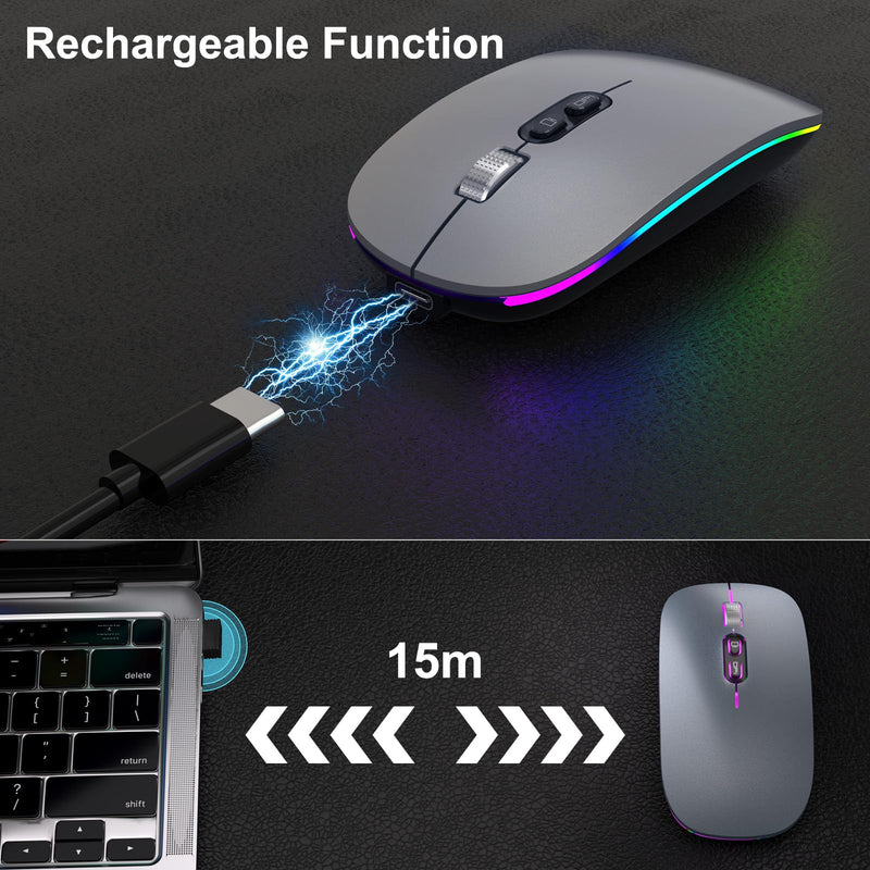 【Upgrade】 LED Wireless Mouse, Slim Silent Mouse 2.4G Portable Mobile Optical Office Mouse with USB & Type-c Receiver, 3 Adjustable DPI Levels for Notebook, PC, Laptop, Computer, MacBook (MattGray) MattGray