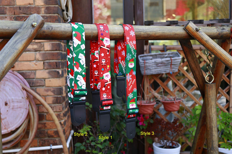 Cheerhas Christmas Pattern Guitar Strap with Leather End.Length Adjustable, Suitable for Electric Guitar, Acoustic Guitar and Bass - Unique Christmas Gift for your lover/Family/friend C-3 Red/Green