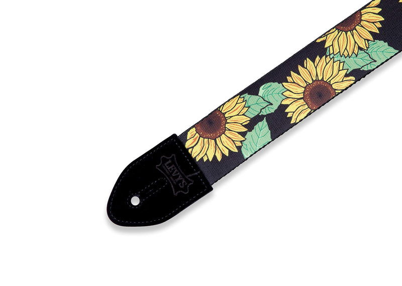 Levy's Leathers 2" Polyester Guitar Strap Sunflower Design; Black, Yellow, Green, and Brown (MP2-009)