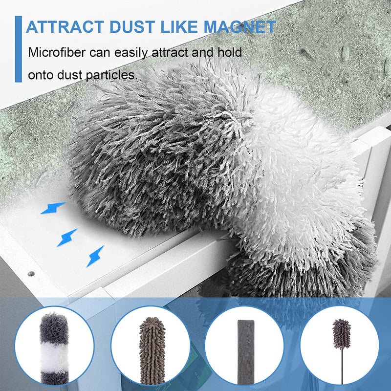 Microfiber Duster Kit for High Ceiling (6pcs), Extendable Dusters for Cleaning with 100" Extension Pole, Long Microfiber Feather Duster for Ceiling Fan/Car, House Cleaning Tool Kit by OOSOFITT