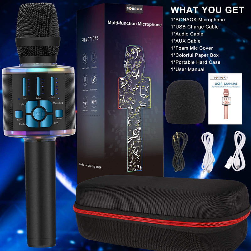 BONAOK 2021 Wireless Bluetooth Karaoke Microphone, Magic Voice Portable Handheld Mic Speaker Machine Home Party Birthday Presentations for PC/All Smartphones(Blue) Blue