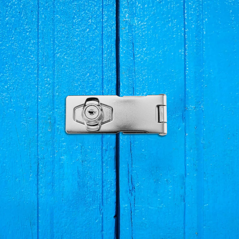[AUSTRALIA] - 2 Pack 4 Inch Keyed Hasp Locks Twist Knob Keyed Different Locking Hasp for Small Doors, Stainless Steel Chrome Plated Hasp Lock Catch Latch Silver 