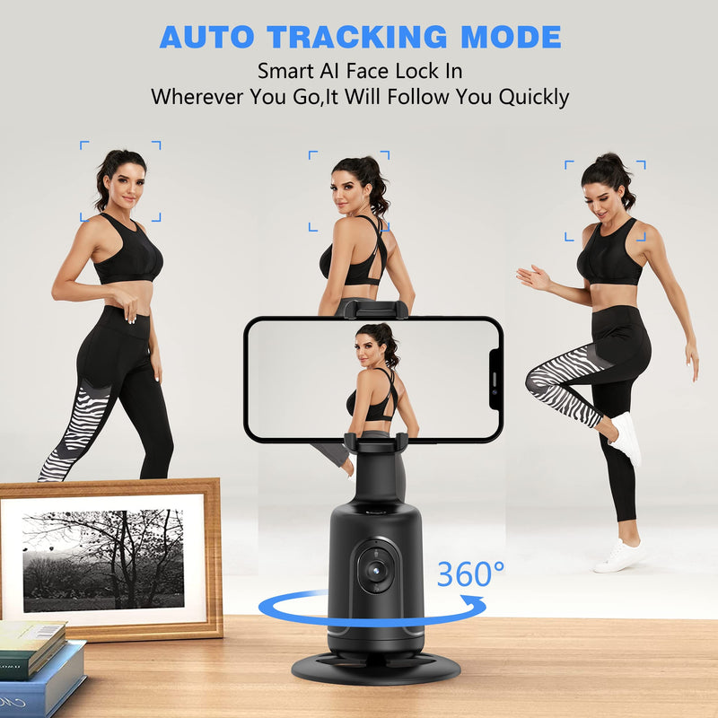 [AUSTRALIA] - Auto Face Tracking Tripod, 360° Rotation Face Body Phone Camera Mount Smart Shooting Phone Tracking Holder with Remote Selfie Stick, No App, Gesture Control, Smart Shooting Holder for Vlog, Tiktok Black 