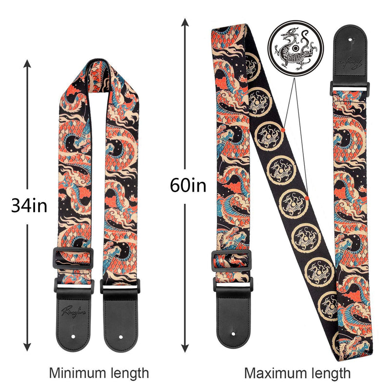 Guitar Strap, Unique"Azure Dragon" Shoulder Strap Includes Strap Button & 2 Strap Locks For Bass, Electric & Acoustic Guitars, by Rinastore (Azure Dragon) Azure Dragon