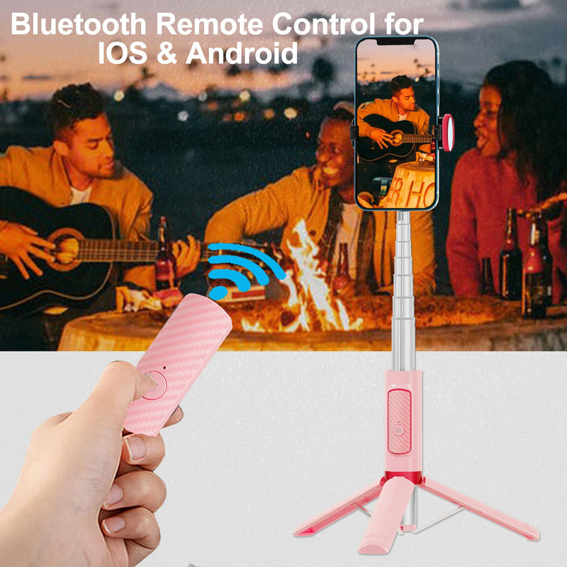 COLORLIZARD CellphoneTripod with Remote, Aluminum Alloy Selfie Stick Tripod, Best Foldable Mini Extendable Tripod Stand 270° Rotation Compatible with iPhone/Android Travel Essentials (Pink) Pink