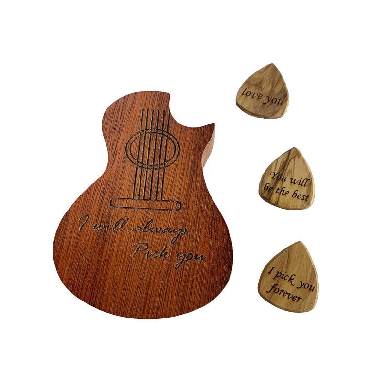 [AUSTRALIA] - I'll Always Pick You Guitar Pick Holder with 3 pcs wood Guitar Picks Wooden Guitar Shaped Pick Box Unique Music Gift For Couples Father’s Day Mother's Day Musician Family 