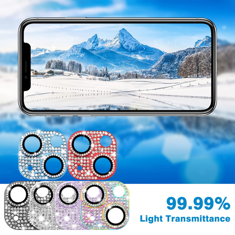 Hsefo for iPhone 14 and iPhone 14 Plus Camera Lens Protector, Bling 3D Rhinestone Sparkle Diamond 9H Tempered Glass Camera Cover Anti Scratch Shockproof Metal Lens Screen Full Protective Cover, Colorful Multi-Coloured