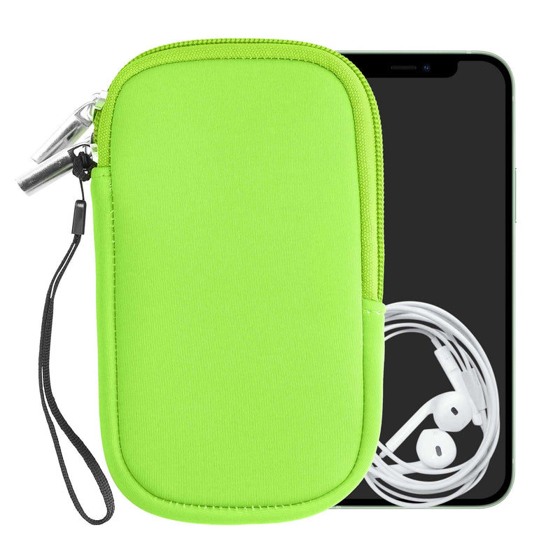 kwmobile Neoprene Phone Pouch Size XL - 6.7/6.8" - Universal Cell Sleeve Mobile Bag with Zipper, Wrist Strap - Neon Green XL - 6,7/6,8"