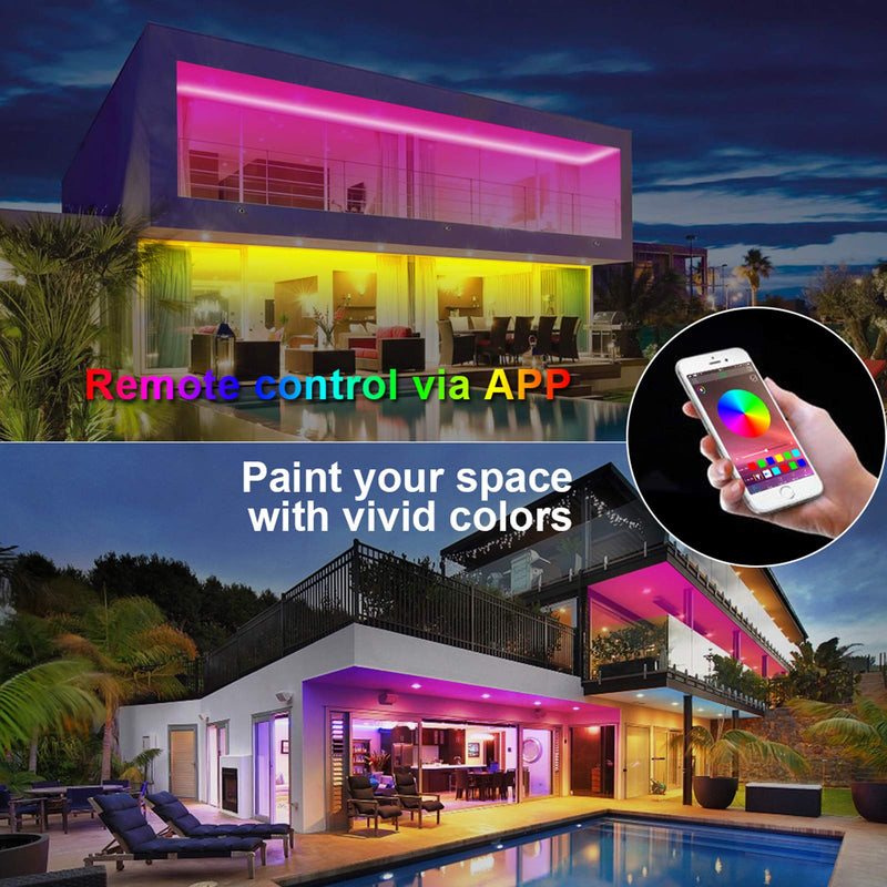 [AUSTRALIA] - LED Strip Lights, 5050 RGB Smart Color Changing Rope Lights 32.8ft 10m 2X16.4ft SMD Ultra-Long Led Lights with Bluetooth Controller Sync to Music Apply for TV 
