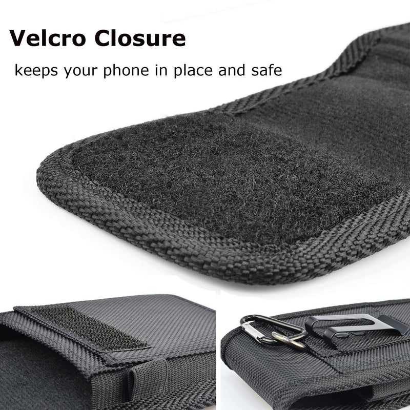 Takfox Phone Holster for Samsung Galaxy S20 Ultra S20 Plus S21 S10+ S9 S8 J7 J3, A01 A11 A21 A51 A71 A10e A20 A30 A12, K51 Stylo 6 Nylon Cell Phone Belt Clip Holster Carrying Pouch w Card Holder,Black