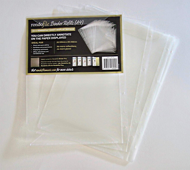 Rondofile Refills, music sleeves for direct annotation, no reflections, Adaptable A4 size sleeves (8.27” x 11.69”) also fit 8½ x 11” papers – pack of 10 double-sided sleeves