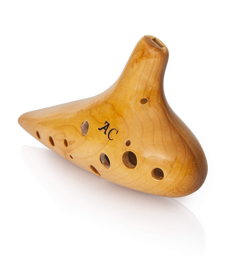 Wooden Ocarina Alto C, 12 Holes Single Chamber Musical Instrument, Collectible, Ocarina Instrument Comes with Cleaner, Mouth Cover, Strap Cord and Draw String Bag (Maple) Maple