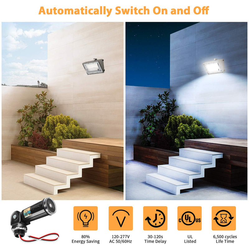 2-Pack Outdoor Conduit Lighting Control with Photocell and Swivel Mount Photoelectric Switch for Wall Packs, Shoebox Porch Lights 120-277V Photocell 2 Pack