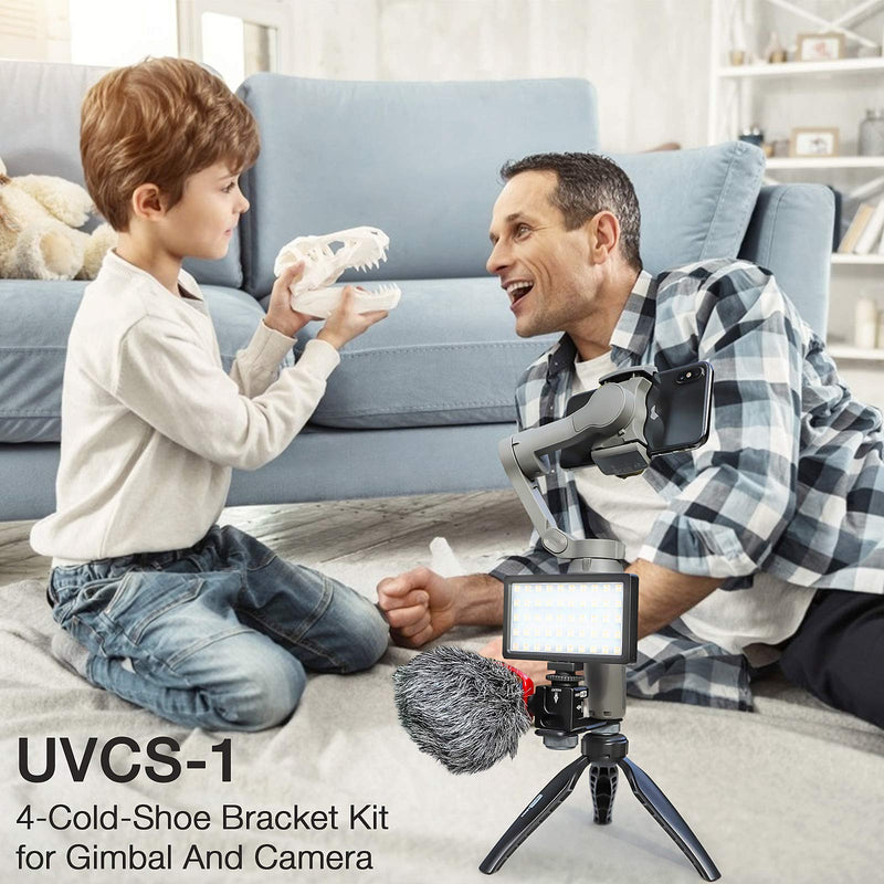 USKEYVISION Triple Cold-Shoe Mount Bracket Kit for Camera & Gimbal 180° Roll Microphone Video Light Mount Dual 1/4in Thread Compatible with All DSLR Cameras & All Gimbals (UVCS1) UVCS1