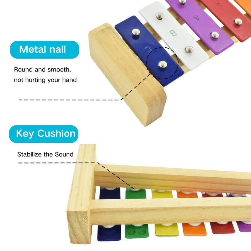 MUSICUBE Xylophone for Kids Wooden Xylophone with Mallets Orff Music Instrument for Educational Preschool Learning Baby Percussion Kit Professional Tuning Gift Choice for Children Harmonica Included B