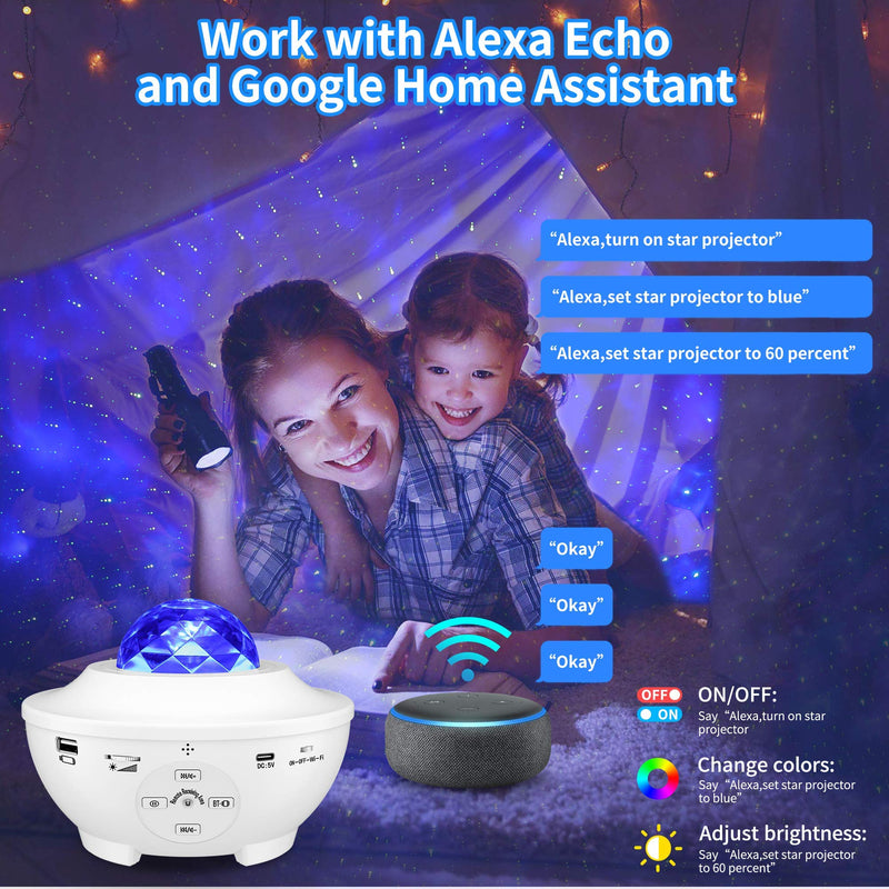 [AUSTRALIA] - Star Projector, Yamla Smart Galaxy Light Projector Work With Alexa Google Assistant, Ocean Wave Night Light Projector With App Remote Control Bluetooth Speaker, Sky lite for Kids Adults Bedroom Party 