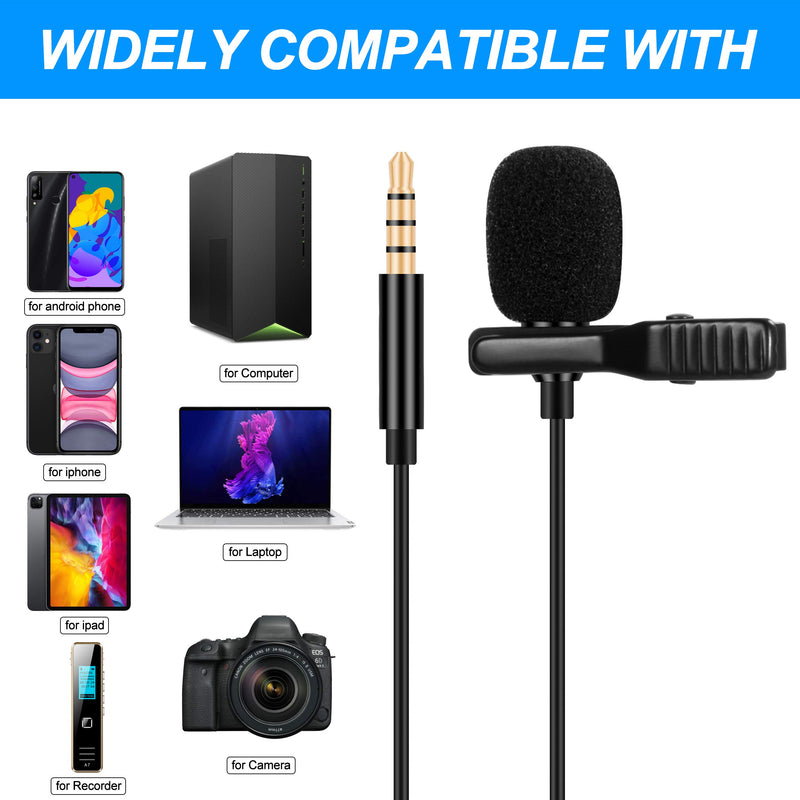 Kalawen Professional Lavalier Microphone 2 Pack, Professional Omnidirectional Condenser Mic for Android Smartphone,YouTube, Interview, Studio, Mini Microphone for YouTube Video Recording 3.5mm black