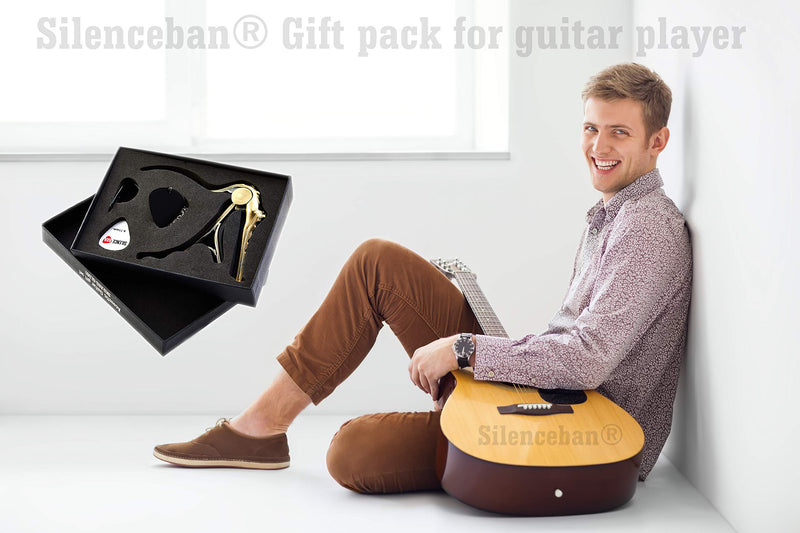 Silenceban guitarists gifts Acoustic Electric Guitar Accessories Gifts Kit for Guitarists - Ukulele Guitar Accessories Pack with Gold Crocodile Capo and Plectrums and Thumb Pick dad gifts