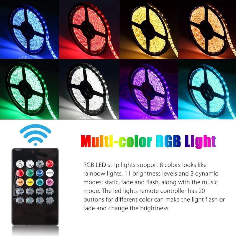 [AUSTRALIA] - Music Led Strip Light,Topled Light IR Music Sound Activated 5M 5050 RGB Waterproof 300LEDs RGB Flexible Color Changing LED Strip Kit with 20-key Music Sound Sense IR Controller + 12V 6A Power Supply 