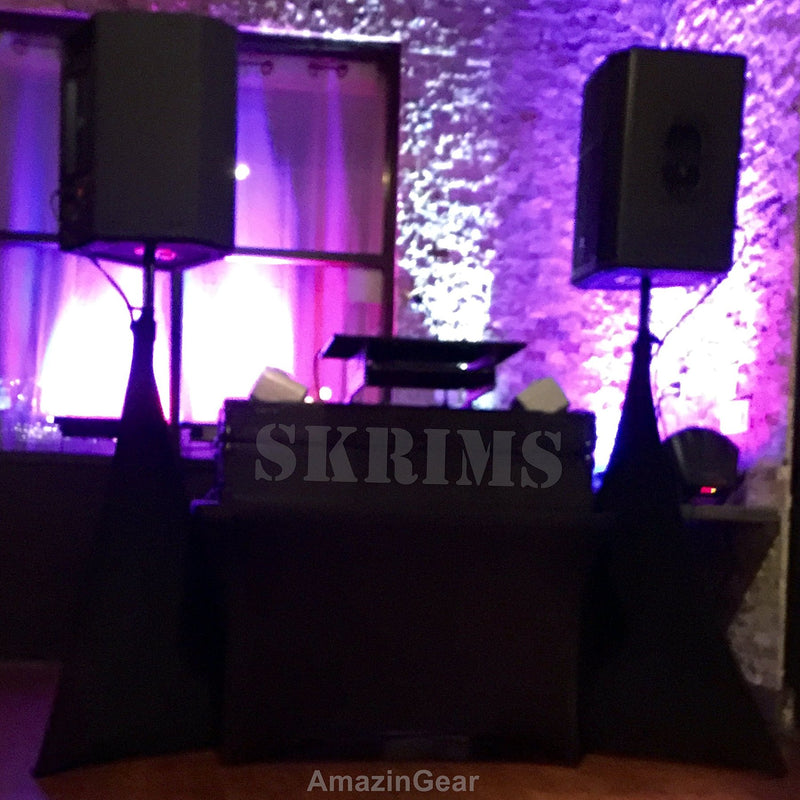 [AUSTRALIA] - Amazin Gear SKRIMS Tripod Speaker Stand Stretch Cover - Triple Sided DJ Scrim - Black Spandex DJ Skirt with 3-Sides +FREE Bag (SKRIMS-3B) 