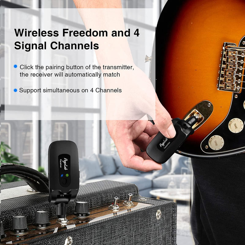 POGOLAB 2.4GHz Guitar Wireless System Guitar Transmitter Receiver 10 Hours Long Working Time Rechargeable Digital Wireless Guitar Lead for Electric Guitar Bass