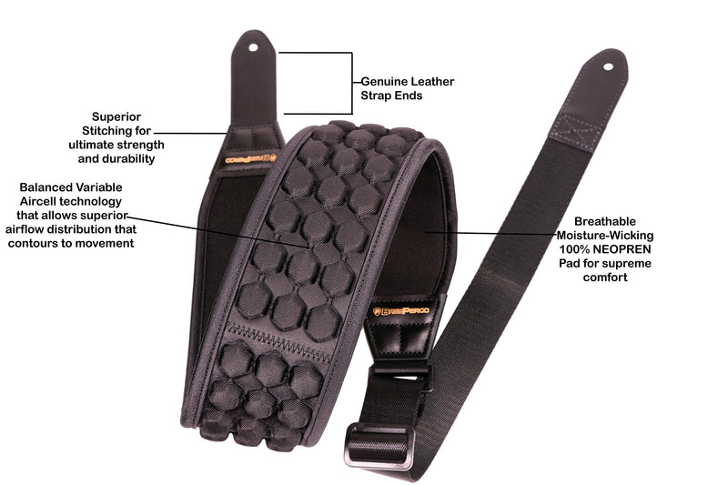 BASS PERGO AirCell Guitar Strap for Electric Guitar, Bass & Acoustic with 3.5" Wide Neoprene Pad w/ 4 Strap Locks, Adjustable Length from 47" to 55", Black – Soft & Durable