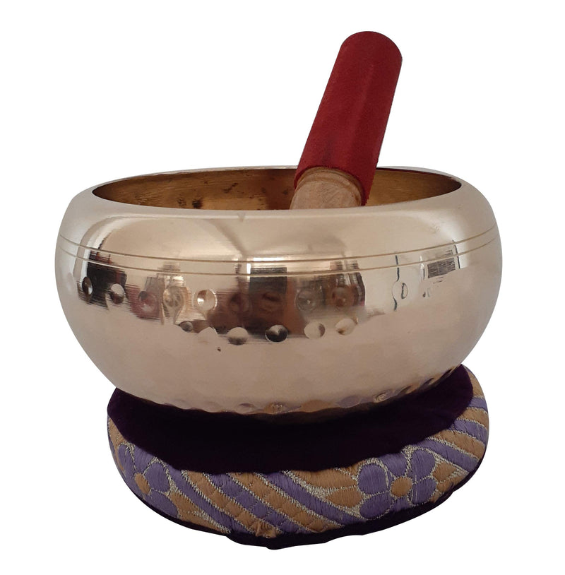 Brass Finish Tibetan Singing Bowl Sound Healing Meditation Bowl With Hand Hammered & Cushion