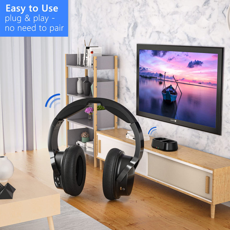 Rybozen Wireless TV Headphones with Transmitter Dock, Over-Ear Cordless Headset with RCA / 3.5MM Input, for Watching Home Television Game 100 Feet Play Range