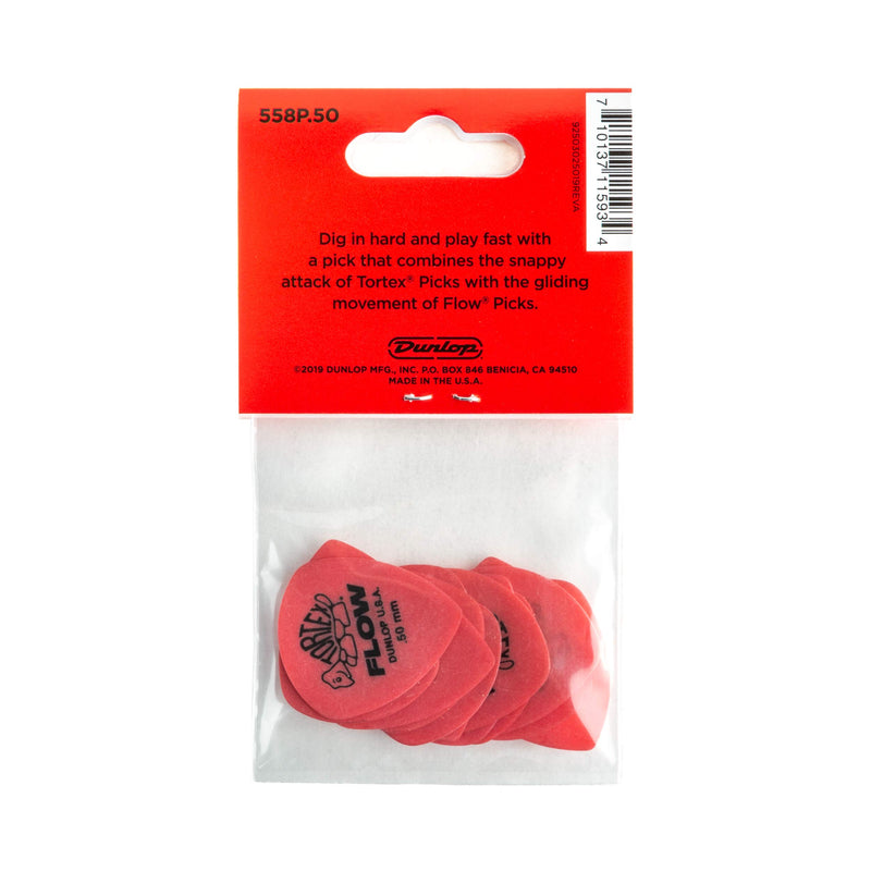 Jim Dunlop Tortex Flow Standard .50mm Guitar Picks (558P.50) 12 Pack Red