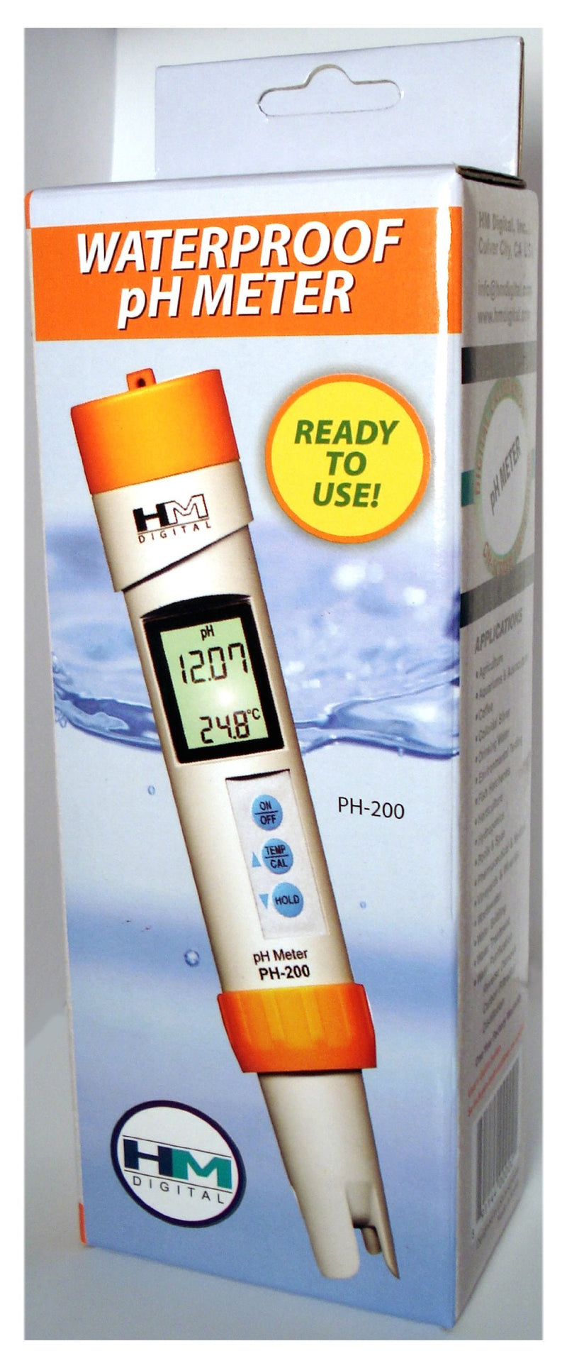 HM Digital PH-200 Waterproof Temperature PH Meter, 3.3&quot x 8.5&quot x 2&quot, White