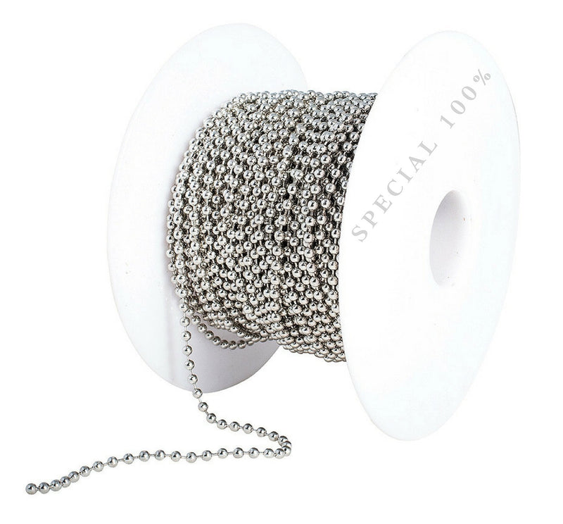 Ball Chain Spool #3 Nickel Plated Steel Bead Chain 2.4 Diameter 100 Feet (33 Yards) Included 30 Pc Matching connectors by Special100%