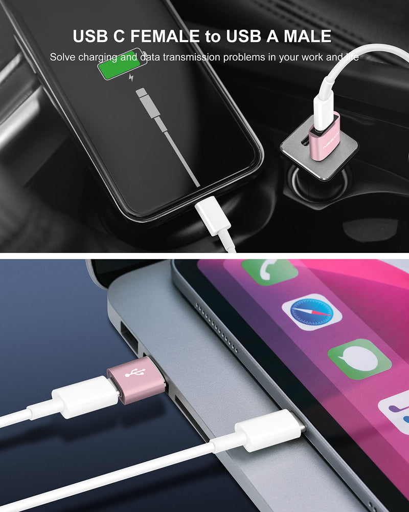 Upgraded USB C Female to USB A Male Adapter,Type C to USB A Charger Cable Converter for Apple iWatch 7 AirPods,MacBook,iPhone 11 12 13 14 Pro Max,iPad Mini 6,Samsung Galaxy S20 S21 S22 (3Pack RG) Rose Gold*3