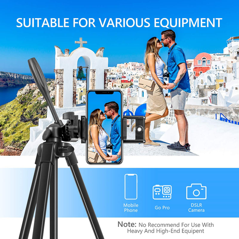 Tripod, Phone Tripod 55 Inches, iPhone Tripod with Stand Lightweight Aluminum Universal and 1/4 Plate for iPad, Camera Tripod Mount for iPhone and Android Combine Carrying Bag with Bluetooth Remote