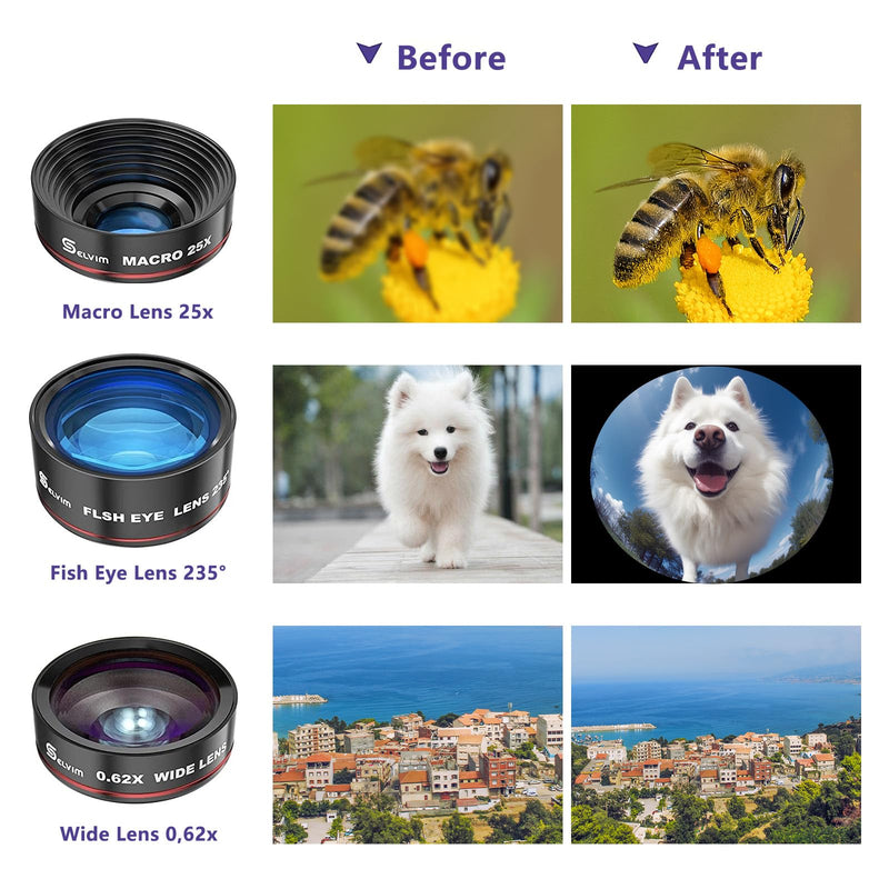Phone Camera Lens Kit 7 in 1, Selvim 22X Telephoto Lens+235 Fisheye Lens+25X Macro Lens+0.62X Wide Angle Lens, Cell Phone Lens Kits Compatible with iPhone 12 11 10 8 7 6 6s Plus XS XR Samsung Android