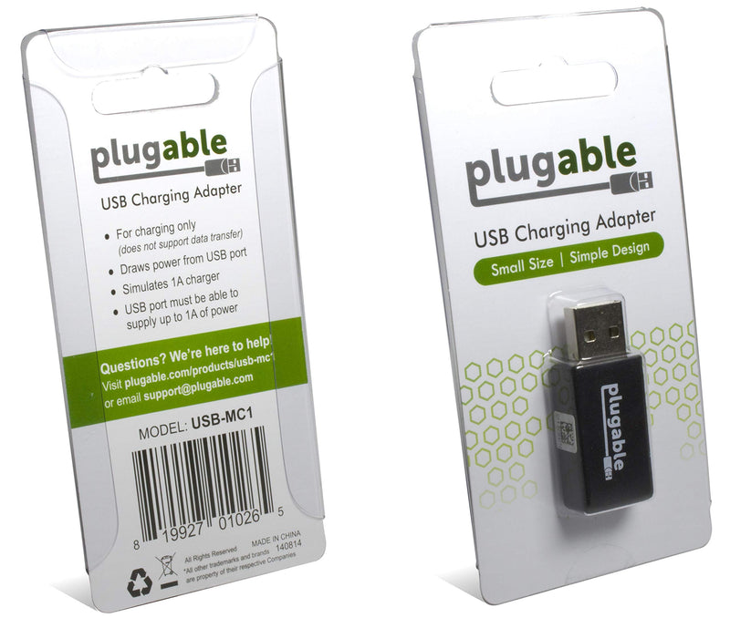 Plugable USB Universal Fast 1A Charge-Only Adapter for Android, Apple iOS, and Windows Mobile Devices