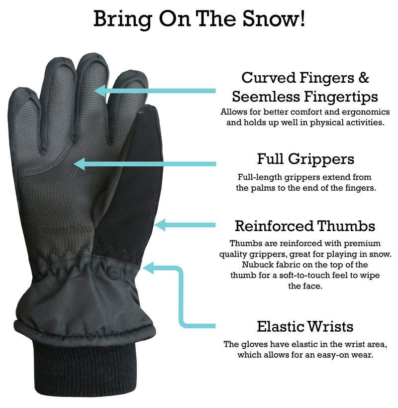 N'Ice Caps Kids Thinsulate Waterproof Bulky Winter Snow Ski Glove With Ridges Black 1 3-4 Years