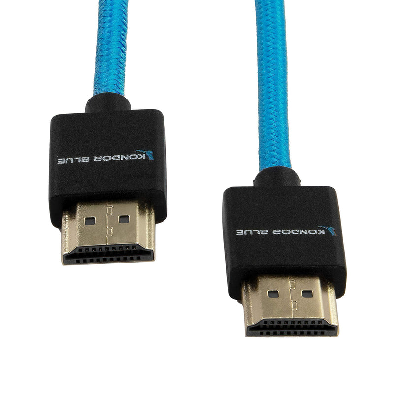 KONDOR BLUE 14"-24" Thin Short HDMI 2.0 High Speed 4K 3D HDR Nylon Braided Cables for On-Camera Film Cinema Monitors | 3840 x 2160-60Hz | 18Gbps MetaData (Straight Full HDMI 16") Straight Full HDMI 16"
