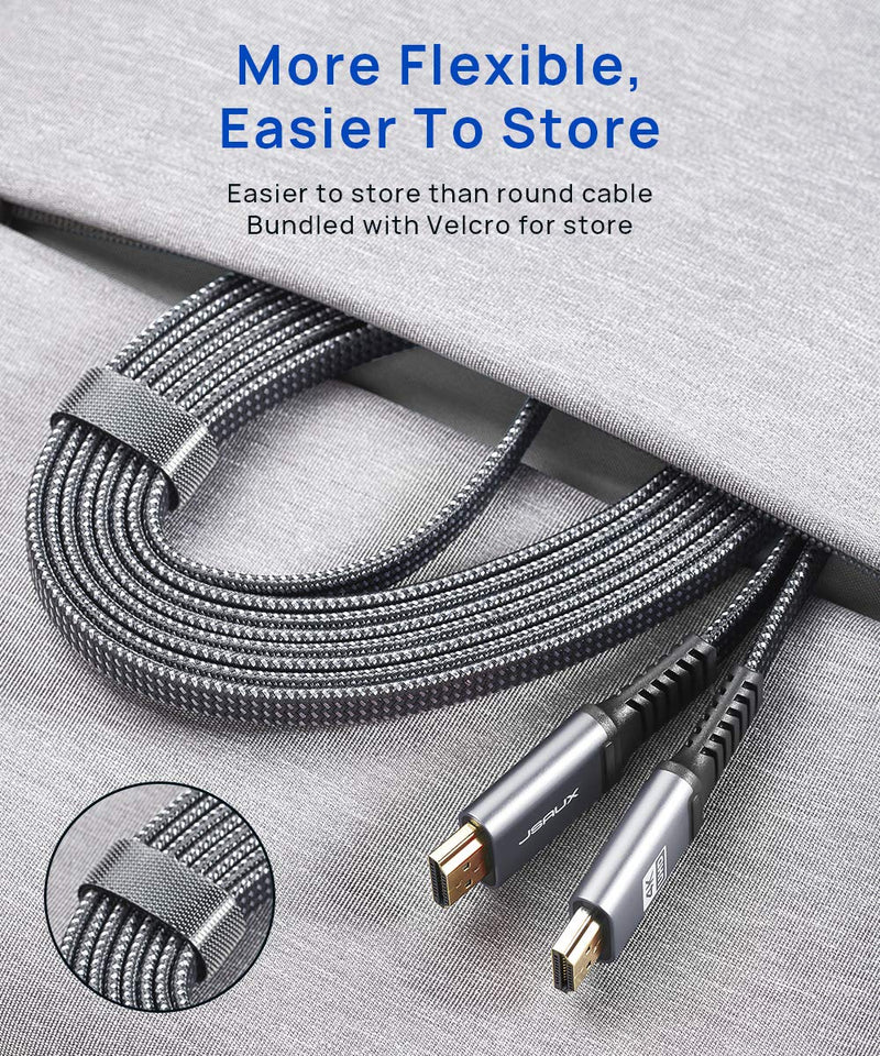 4K HDMI Cable 10ft, JSAUX Flat Slim HDMI 2.0 Cable High Speed 18Gbps HDMI to HDMI Cord Support 3D, 4K@60Hz, 2160P, HD 1080P, Audio Return(ARC) Ethernet Compatible with UHD TV, Playstation PS4 PS3-Grey Grey